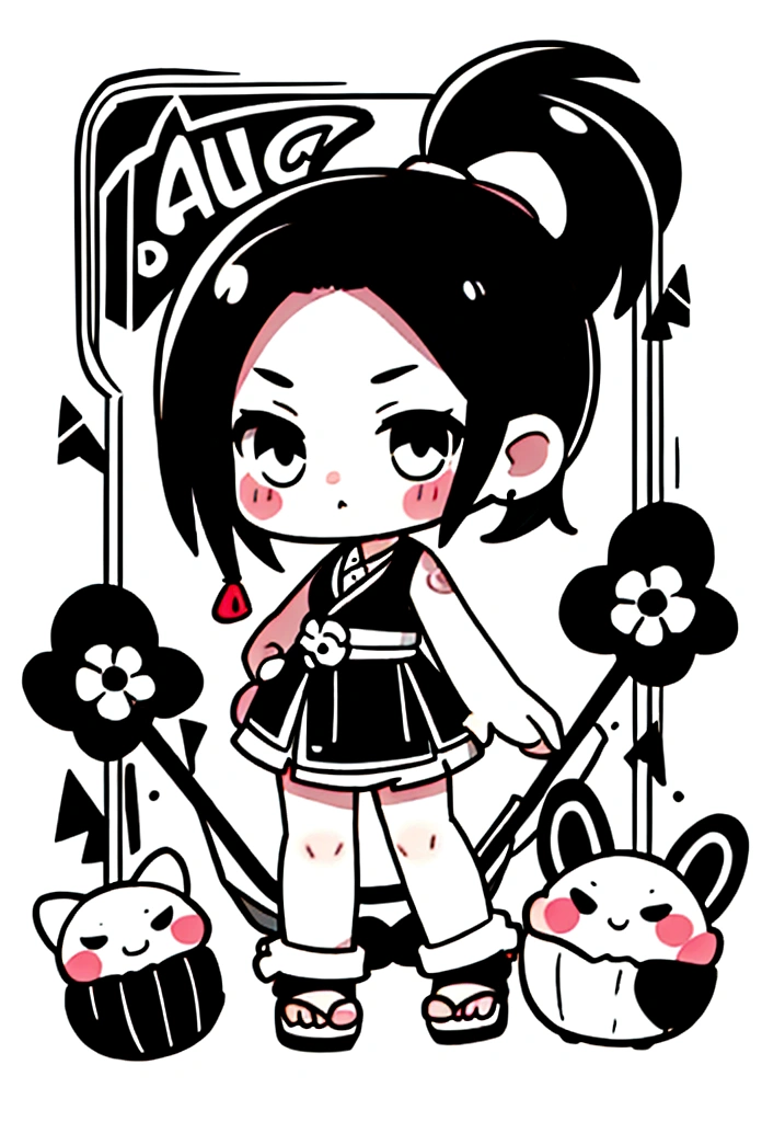 chibi brujita sin color, black and white lines