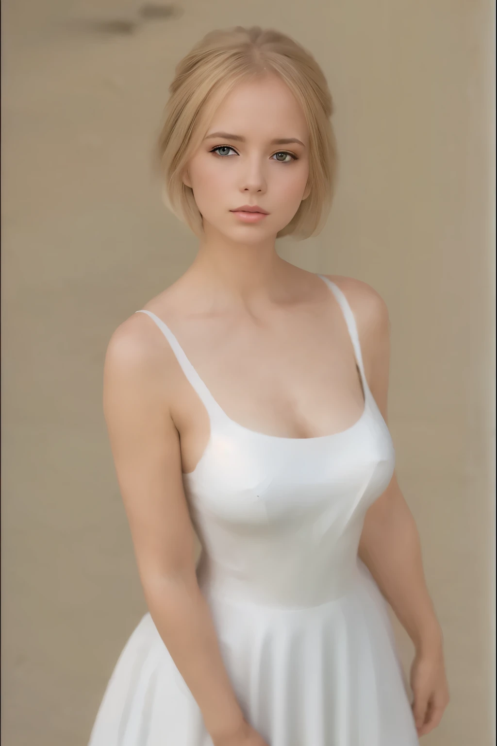 Woman in a white dress standing on the beach