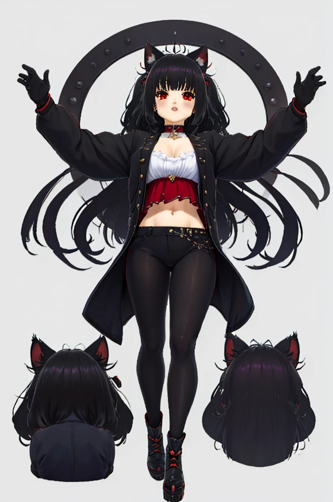 junkotvv, black hair with cat ears and red eyes with comfortable clothes