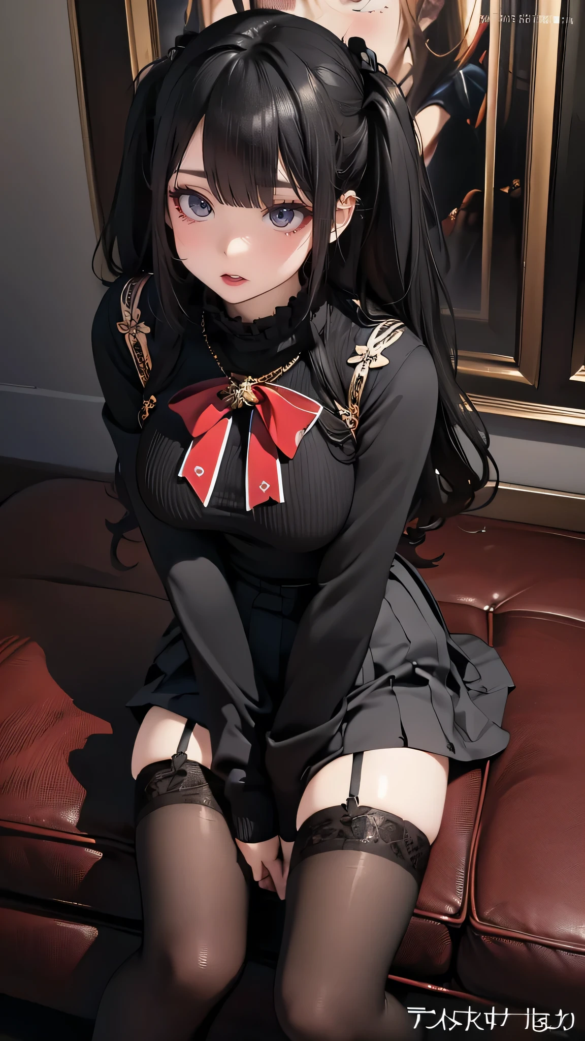 virgin destroyer sweater,black pantyhose,spread legs,high school girl,(Thin type),(large breasts),(random hairstyle),(Highest image quality, (8K), Ultra-realistic, Best Quality, High quality, High Definition, high quality texture, high detailing, Beautiful detailed, fine detailed, extremely details CG, Detailed texture, realistic representation of face, masterpiece, presence)