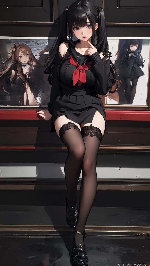 virgin destroyer sweater,black pantyhose,spread legs,high school girl,(Thin type),(large breasts),(random hairstyle),(Highest image quality, (8K), Ultra-realistic, Best Quality, High quality, High Definition, high quality texture, high detailing, Beautiful detailed, fine detailed, extremely details CG, Detailed texture, realistic representation of face, masterpiece, presence)