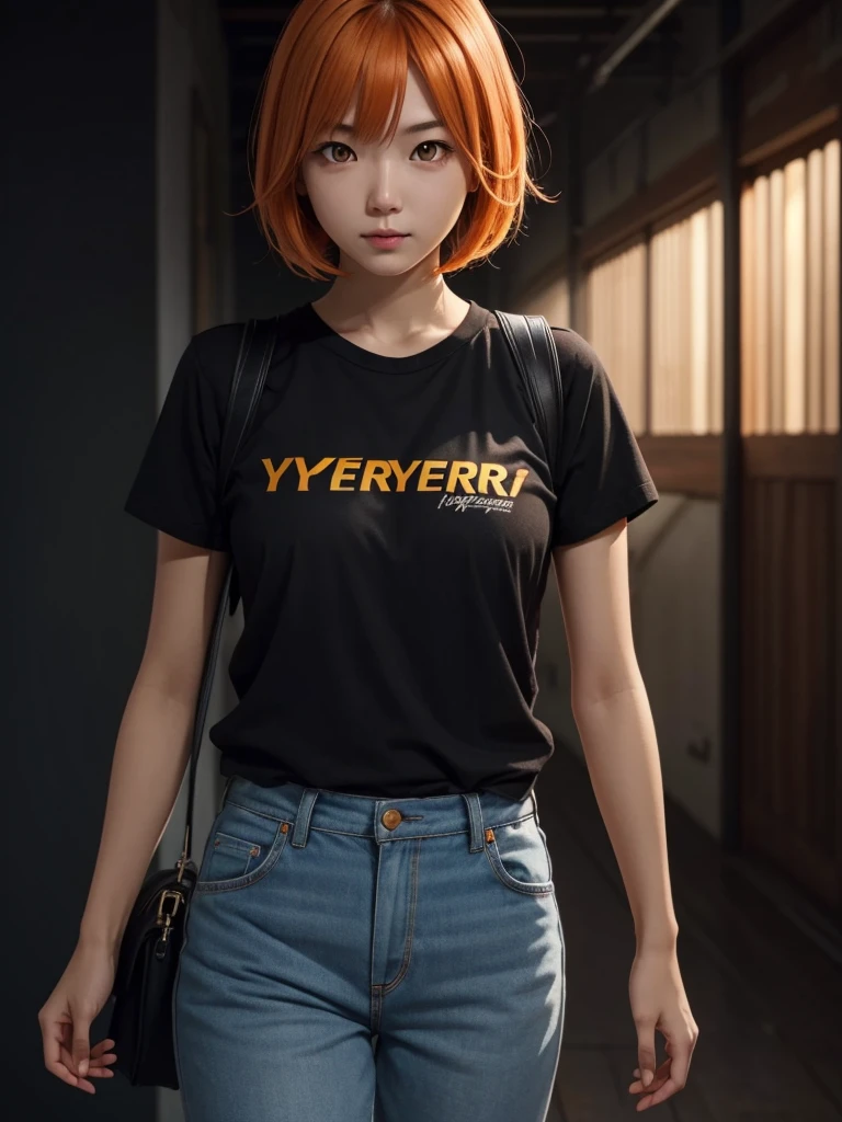 yuusaki_riko, (hyper extreme detailed), (masterpiece), (hyper extreme), (photorealistic), CG, (colour:1.1), beautiful lighting, light from the front, solo, 1girl, full body, orange hair, short hair, yellow eyes