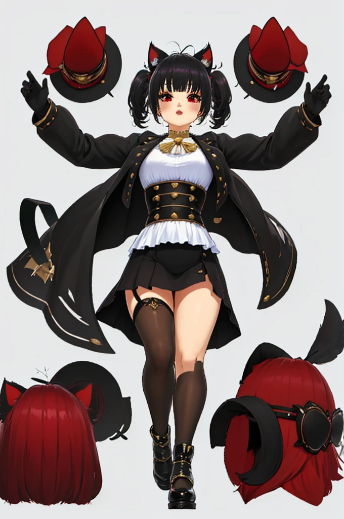 (Excellent quality, good detail, well detailed eyes, HD quality, 4k,) 1chica junkotvv, black hair with cat ears and red eyes with comfortable clothes, simple background , White background