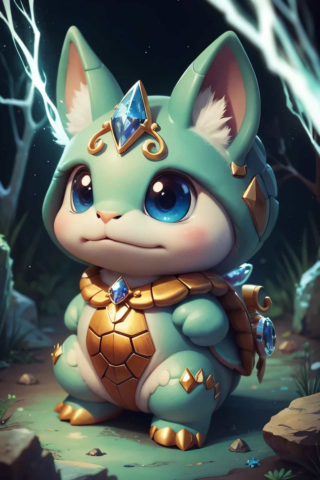 Cartoon illustration of baby turtle with hoof studded in crystals, Portrait of a cartoon animal, magical character, official illustration, cute portrait of a baby turtle with hoof studded in crystals