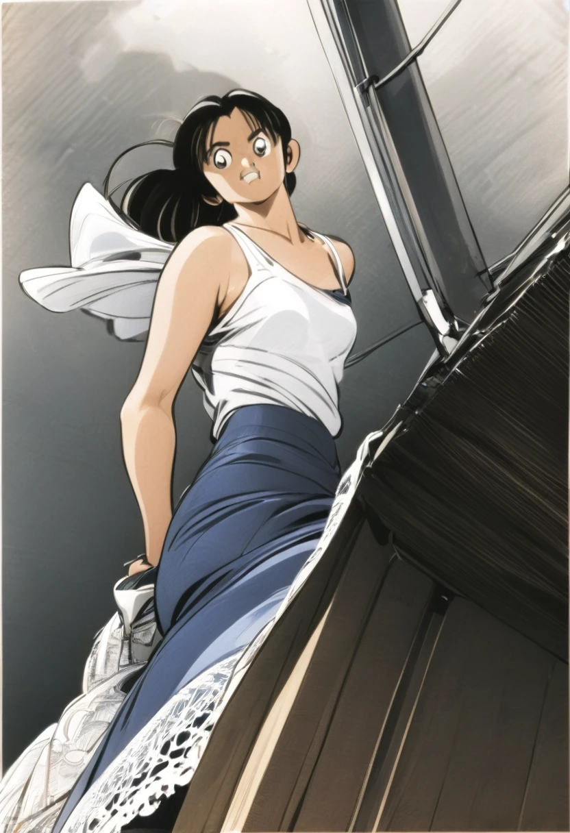 音無響子
Low - Angle、
Low - Angle、Long skirt、Hold down your skirt that is being blown up by the strong wind、Anime white panties in a strong wind、Crotch is visible
ローレグのパンツ、Color: White、
Crotch is visible、
、Lined、White lace lining、
