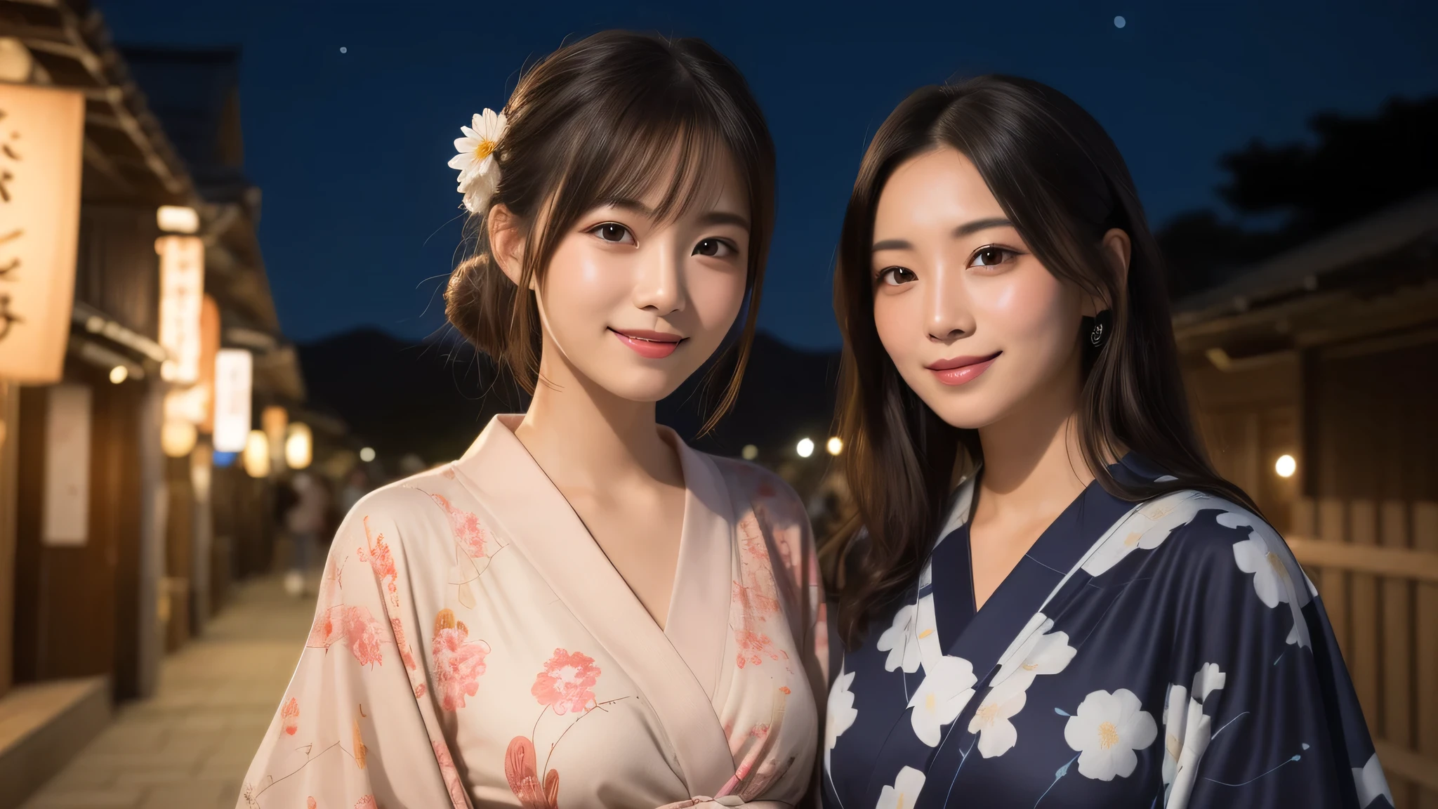 (1women), bun hair, (round eyes:1.2), (highly detailed face), (extremely detailed beautiful face), (smile happily), (floral pattern yukata), (Best Quality:1.4), (Ultra-detailed), extremely detailed CG unified 8k wallpaper, Realistic portrait, Beautiful detailed, High-definition raw color photos, professional photography, night sky, tanzaku, (Japan's Tanabata, Tanabata night), tanzaku, beautiful milky way, (fine face:1.2), focus on women, Tanabata, tanabata,