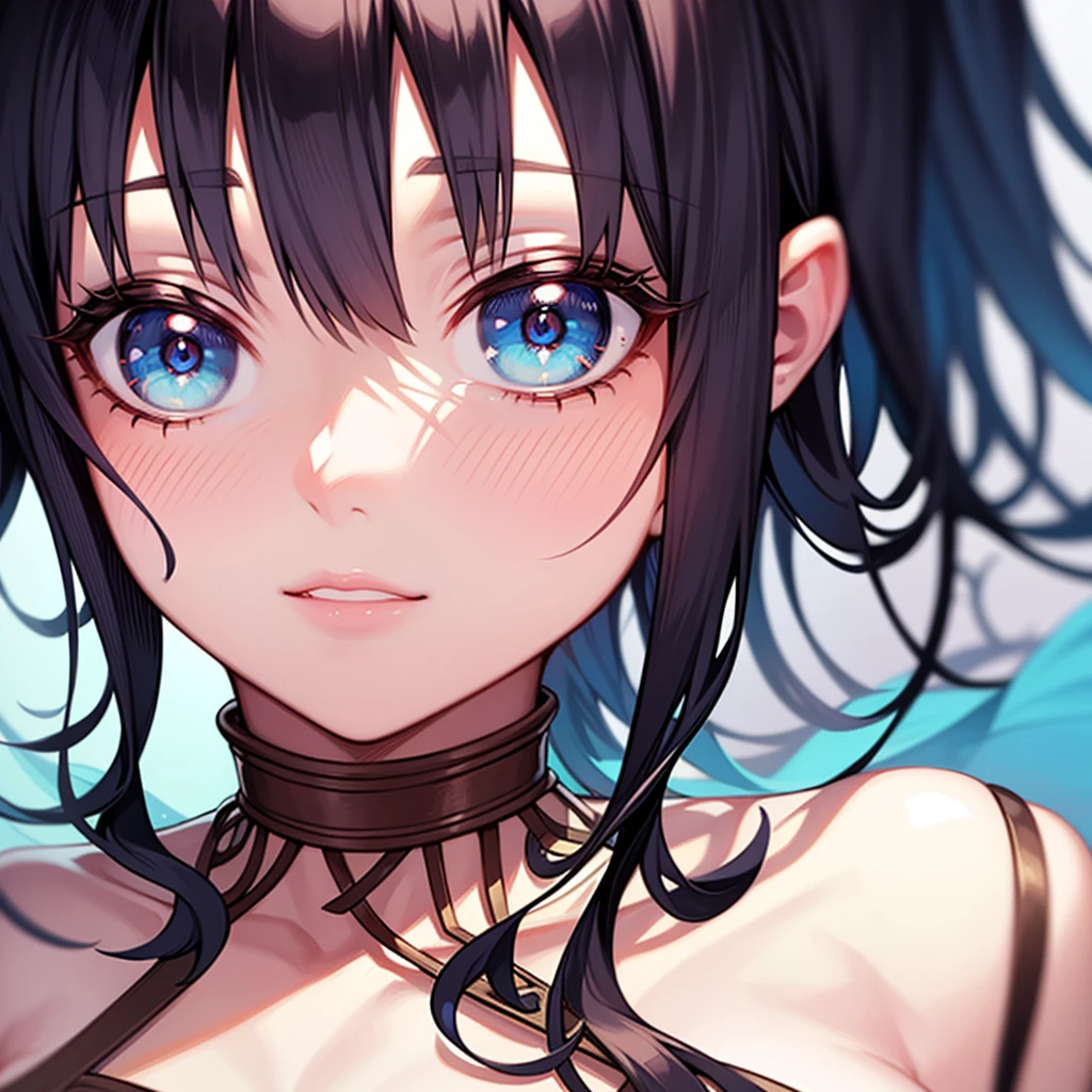 masterpiece, best quality, highres, 1girl, solo, bangs, light makeup, glossy lips, highly detailed, illustration, FGOErice, close up, heand and shoulders, beautiful detailed eyes, beautiful detailed hair