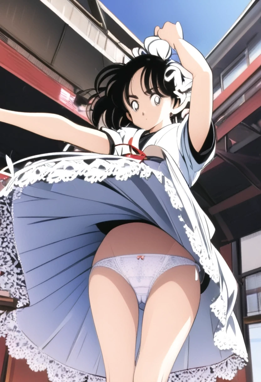 音無響子
Low - Angle、
Low - Angle、Long skirt、Hold down your skirt that is being blown up by the strong wind、Anime white panties in a strong wind、Crotch is visible
ローレグのパンツ、Color: White、
Crotch is visible、
、Lined、White lace lining、