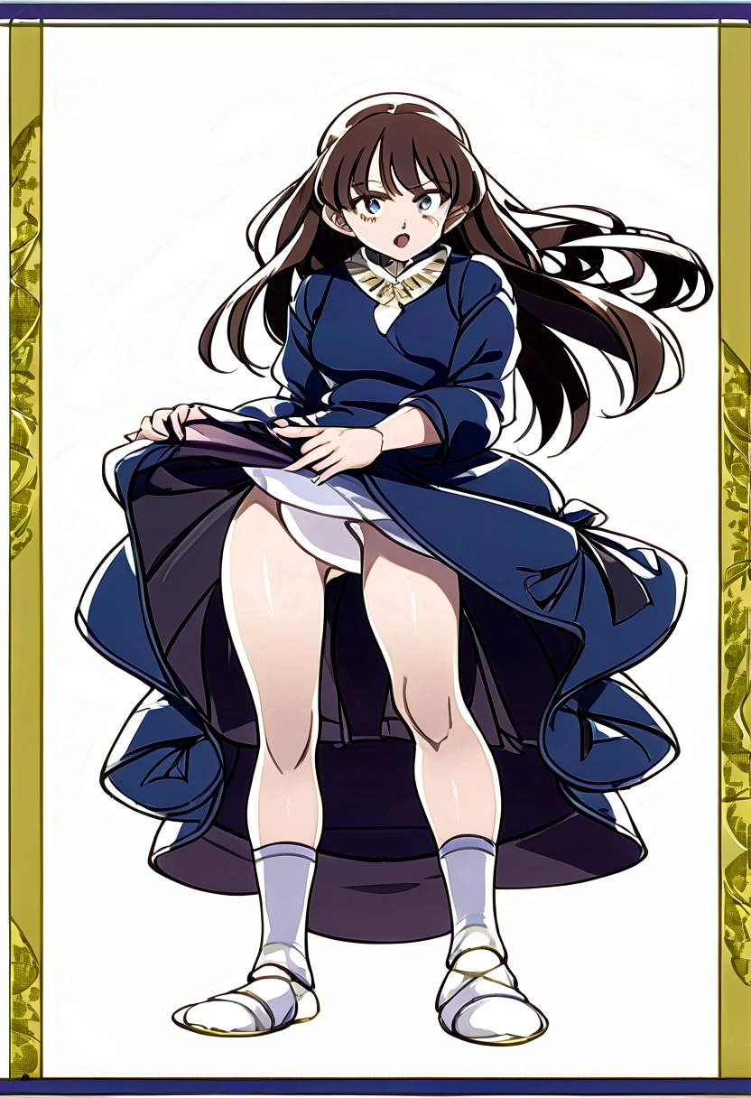 音無響子
Low - Angle、
Low - Angle、Long skirt、Hold down your skirt that is being blown up by the strong wind、Anime white panties in a strong wind、Crotch is visible
ローレグのパンツ、Color: White、
Crotch is visible、
、Lined、White lace lining、