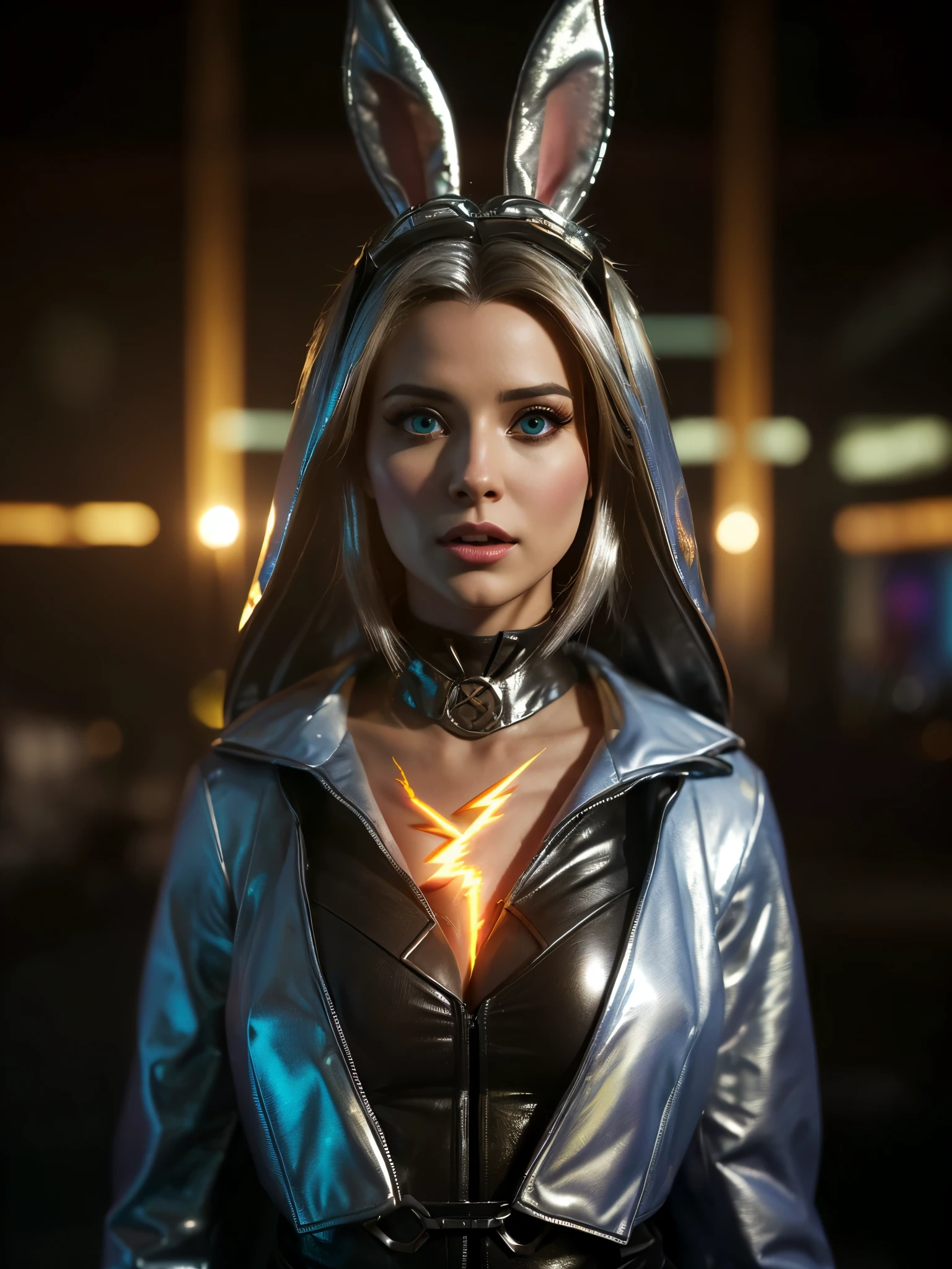 (((anthropomorphic silver bunny )1.1)),(((cinematic special effects 1.1))), ((HDR, UHD)), (( Cg cinematic style 1.1)) ,fantasy character heroine electric mage with lightening in her hand "full elementalist jacket", She masters the elements with magic, with her hand she masters the ((Air Elemental 1.1)), ((surrealism 1.1)), neomorphism, ((hyperrealism 1.1)), abstract sophistry, from below, postprocessing, ((depth of field 1.1))), (((live animation))), ((bright colors)), ((blurred background 1.1)), (focus), ((lightning effect)), ((anomaly effect)), ((air tremors)) 