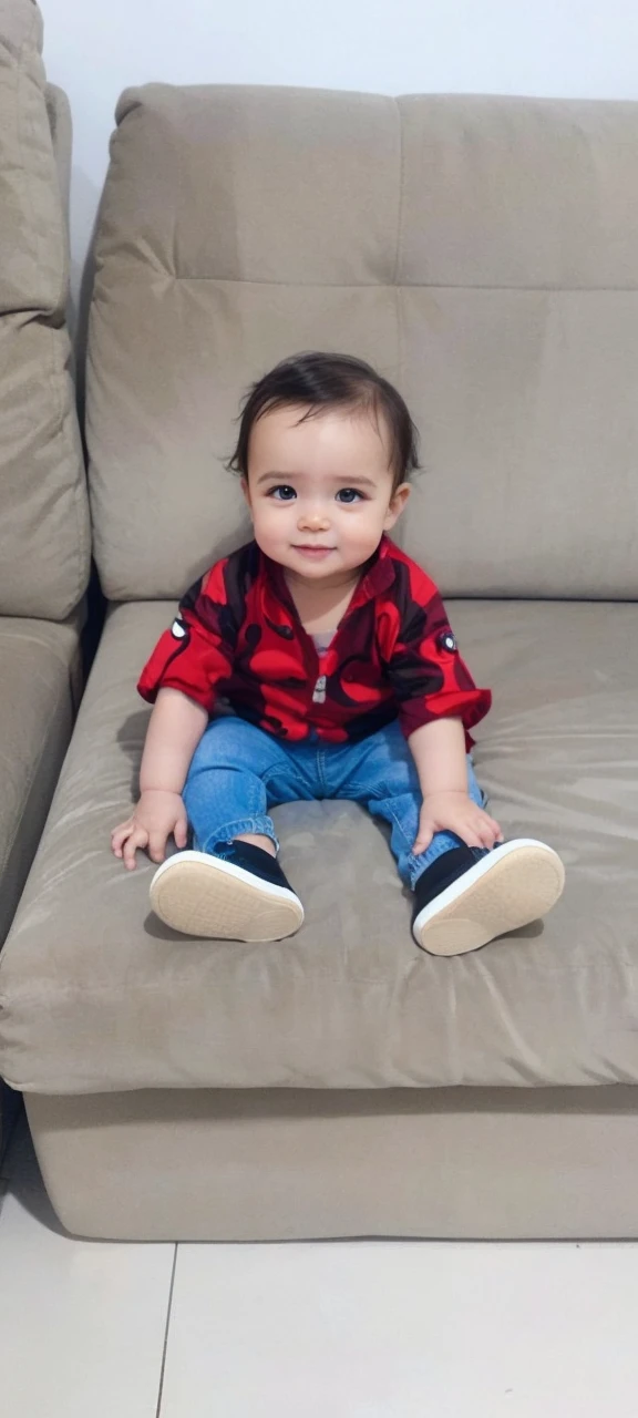 1-year-old baby, dressed in Mickey safari outfit