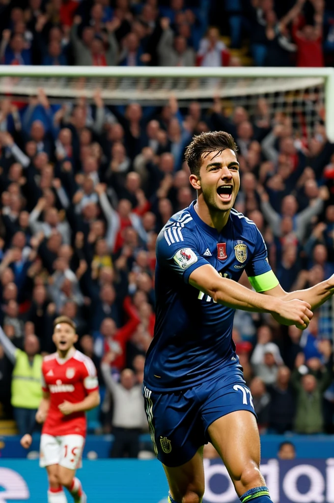 Create an image of a player celebrating after taking a penalty