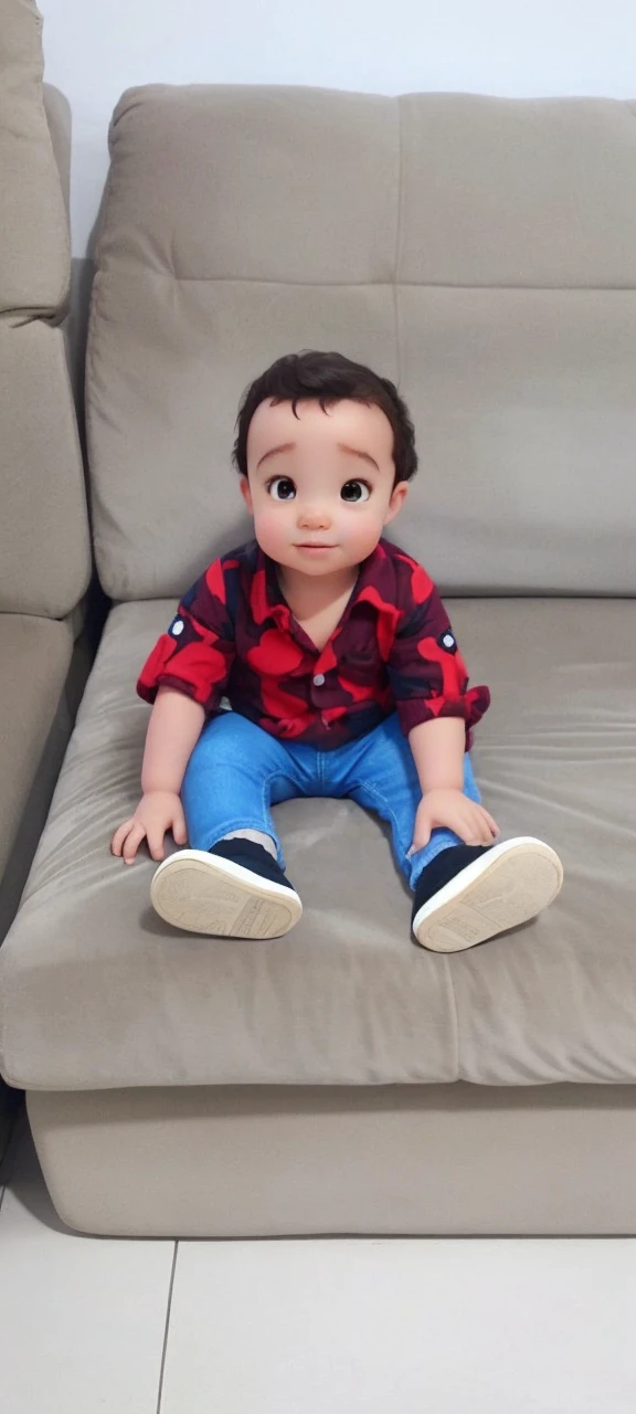 1-year-old baby, dressed in Mickey safari outfit 