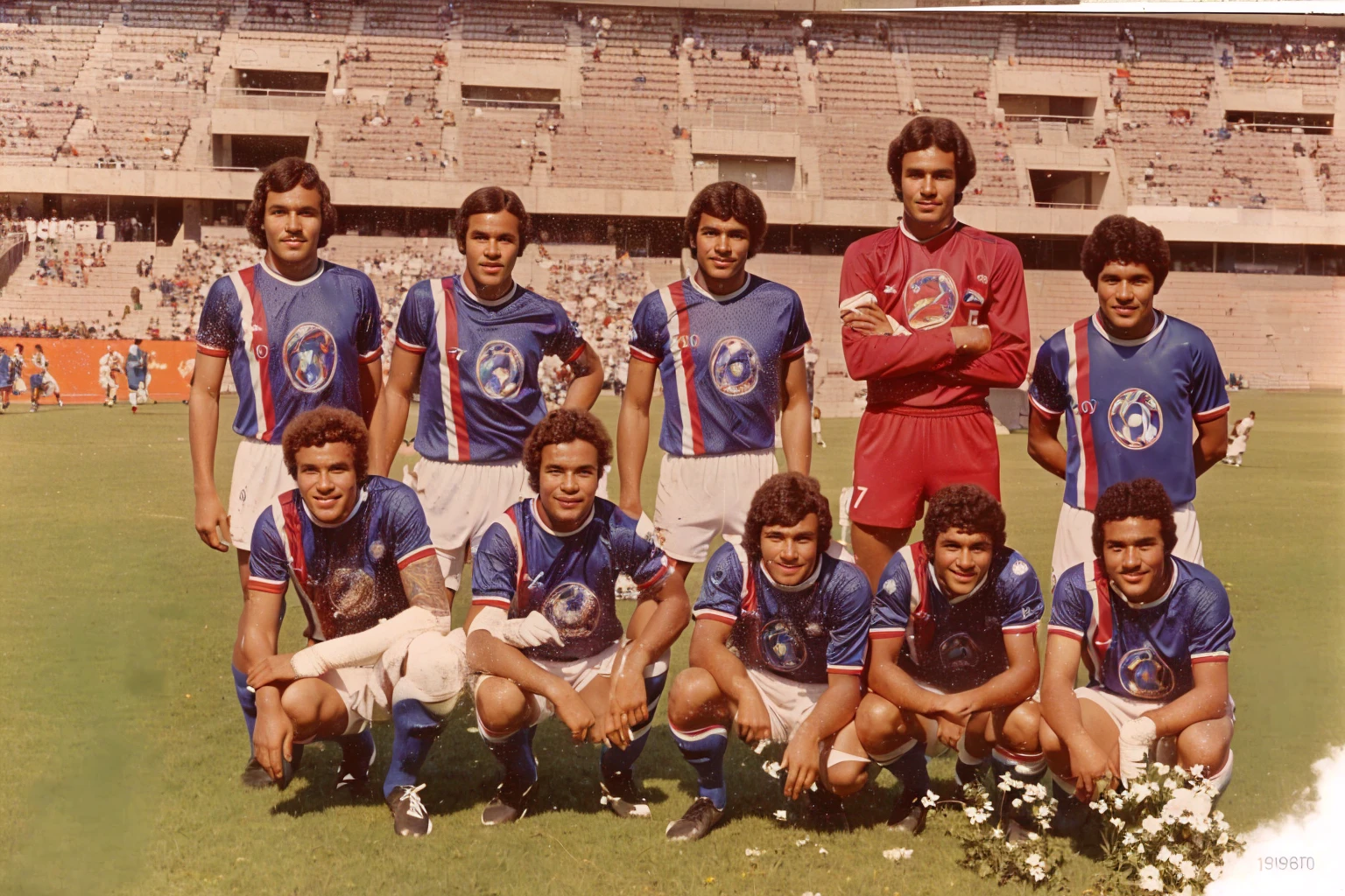There are many men in soccer uniforms posing for a team photo., Colombia in the 60s, since 1977, taken in the late 1970s, Chile, photo from the 70s, photo from the 70s, on 1 9 8 5, old painting, old photo, late 1960s