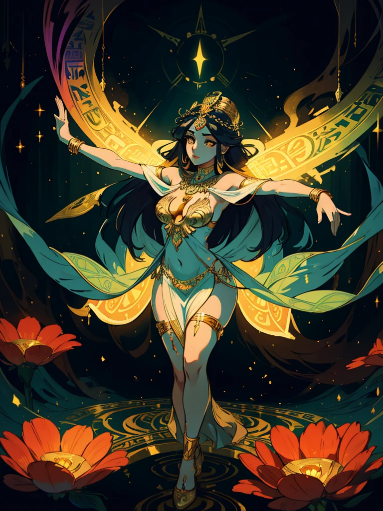 a beautiful goddess isis, egyptian goddess, alphonse mucha style, detailed crown, queenie gesture, ornate headdress, flowing robes, golden skin, piercing eyes, intricate details, ethereal lighting, dreamlike atmosphere, vibrant colors, dramatic pose, masterpiece, 8k, ultra-detailed, photorealistic, cinematic, glowing aura