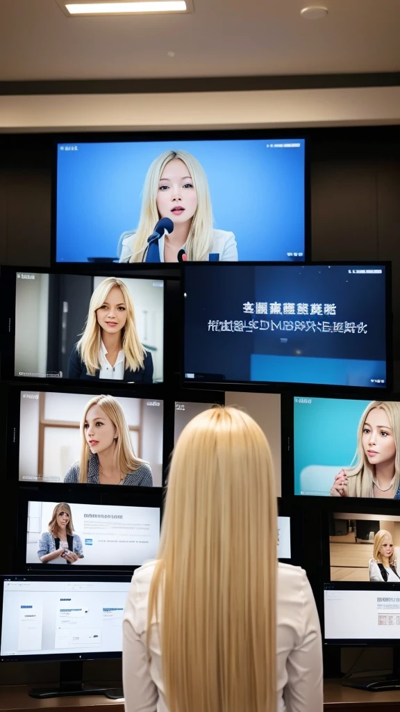 Blonde Hair Woman、A presentation is being made in a company conference room.