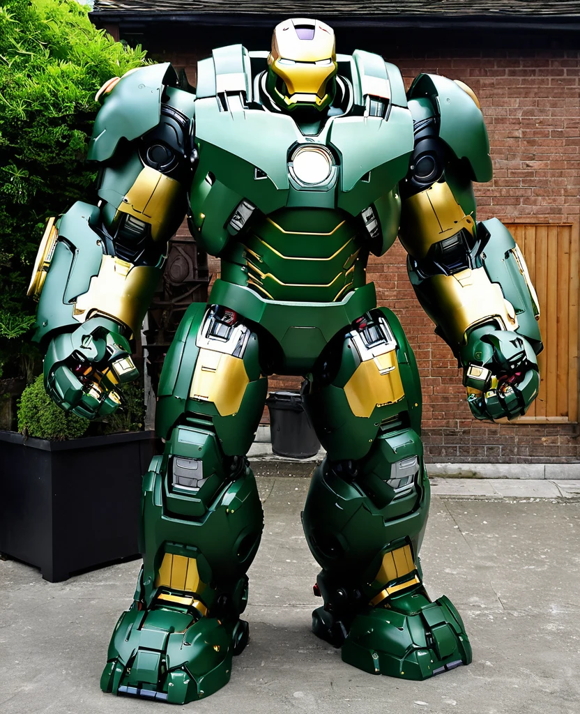 Hulkbuster, giant robot, dark green colour, hulkbuster ironman style, full body,