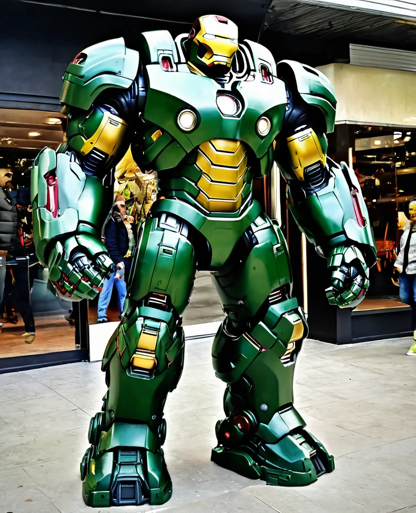 Hulkbuster, giant robot, dark green colour, hulkbuster ironman style, full body,