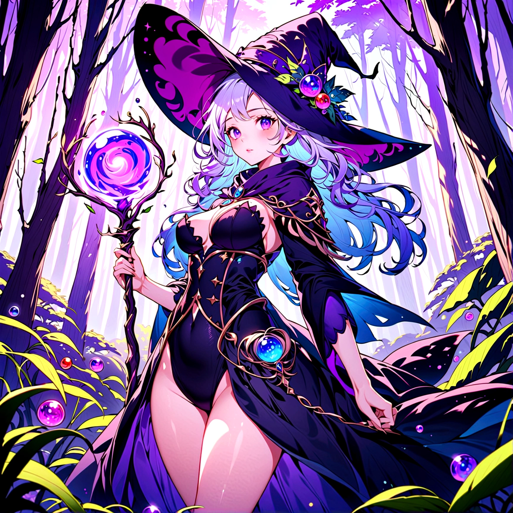 Butterfly, girl, bikini, upper body, witch hat, (detailed face shape: 1.2), (middle chest), (cleavage), (thigh belt), long hair, asymmetrical bangs, tarot frame, portrait centered, ( No weapons), (bouncing breasts),