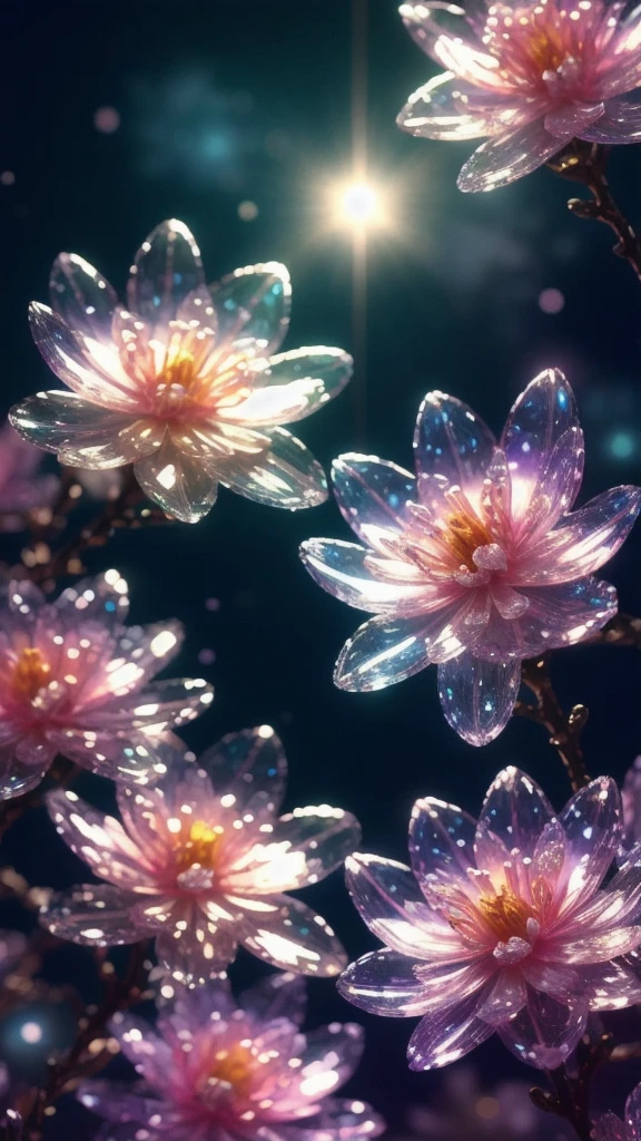 Crystal Spring Blossom,
Fantasy, Milky Way, transparent, 
Sparkling, Sparkling, wonderful, colorful, 
Magical Pictures, Dramatic lighting, Photographic realism, Super detailed, 4K, Depth of written boundary, High resolution