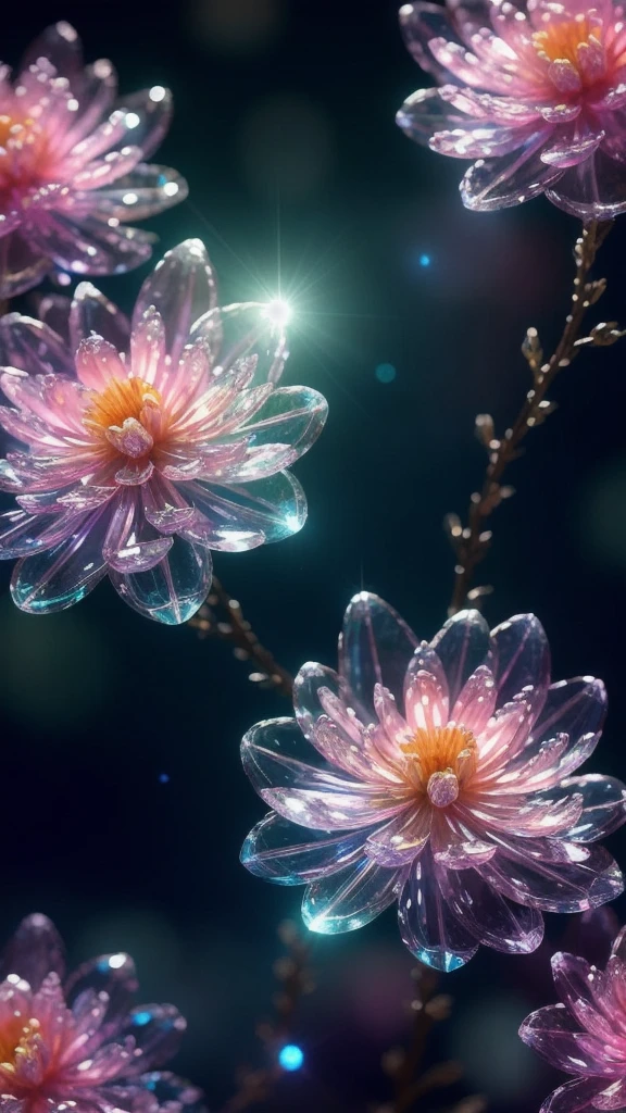 Crystal Spring Blossom,
Fantasy, Milky Way, transparent, 
Sparkling, Sparkling, wonderful, colorful, 
Magical Pictures, Dramatic lighting, Photographic realism, Super detailed, 4K, Depth of written boundary, High resolution