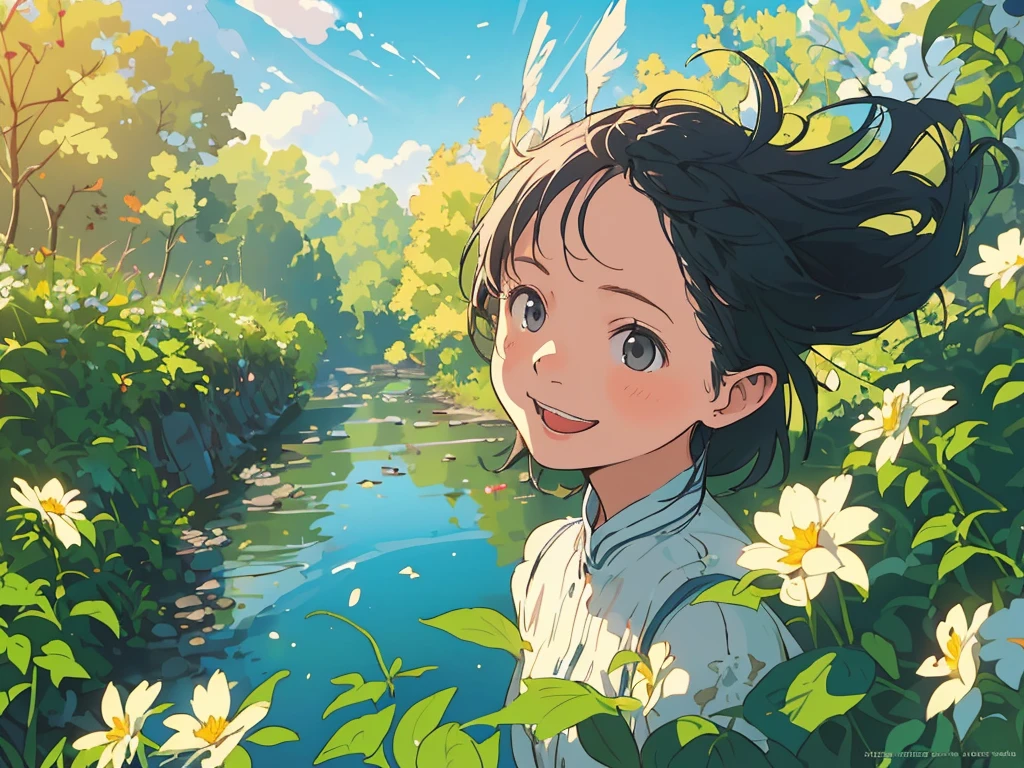Reasonable design, Clear lines, High Sharpness, (Highest quality,8K,Perfect sharpness,Ultra fine,High resolution,masterpiece:1.2), Perfect Anatomy:1.5, Official Art, Illustrations that tell a story, (Whitish background:0. 9）、Body Positivity、多Mr.な身体表現、（Random and energetic poses）、Perfect beauty、Perfect beautiful face、Strong winds、A rich expression、Dynamic composition、smile、Golden ratio composition、colorful、（(Mr.々Different angles and perspectives)）、Anime Art、(Mini dress)、（Overcoming stereotypes）、 Glowing Skin、（Natural beauty）、smile、Bangs、（Soft and flowing hair）、（countryside）、（Nostalgic atmosphere）、Put up to your feet、（Playful and carefree）、（多Mr.な民族のキャラクター）、（innocent attitude）、（Sunny atmosphere）、(The skirt flutters wildly in the wind)、（Bright colors）、Beautiful Eyes、(Embarrassing)、Braided Hair、Summer Scene、Smiling among flowers、Angle from below、