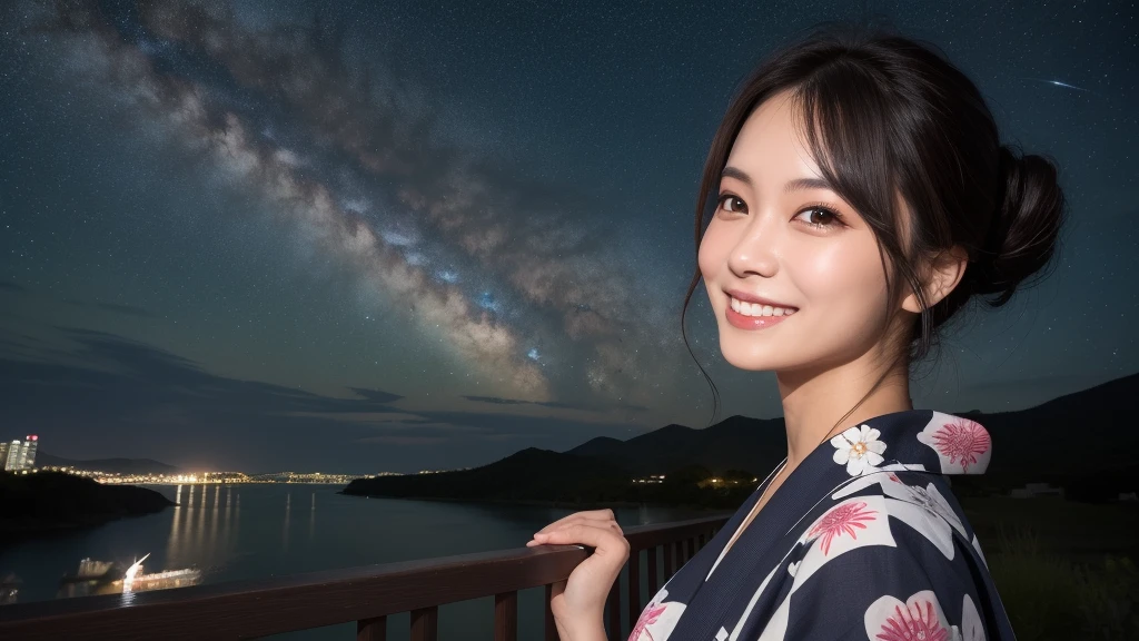 (((one image)))、A 20-year-old woman with a very cute face like an idol、Smile a little,(Cleavage)、(((Beautiful starry sky on the beach at night)))、((cinematic lighting))、(((The lighting is dim, with only starlight.)))、((Long-distance shot))、RAW Photos、Genuine、live-action、((live-actionと見分けがつかないクオリティ))、(Artistic Expression)、High resolution、masterpiece