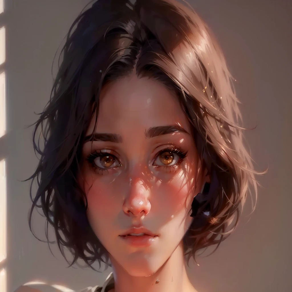 [work of art, best qualityer, 4K, PICTURE REALISTIC], a close-up of a woman with short hair and a sweater, realistic painting of beautiful girl, 🤤 portrait of , realistic art style, beautiful and thin face portrait, short brown hair and big eyes, beautiful character painting, non-style artwork by guweiz, portrait of personagem em close, Lovely Digital Painting, realistic art style, impressionante portrait of rosto de anime, beautiful realistic face