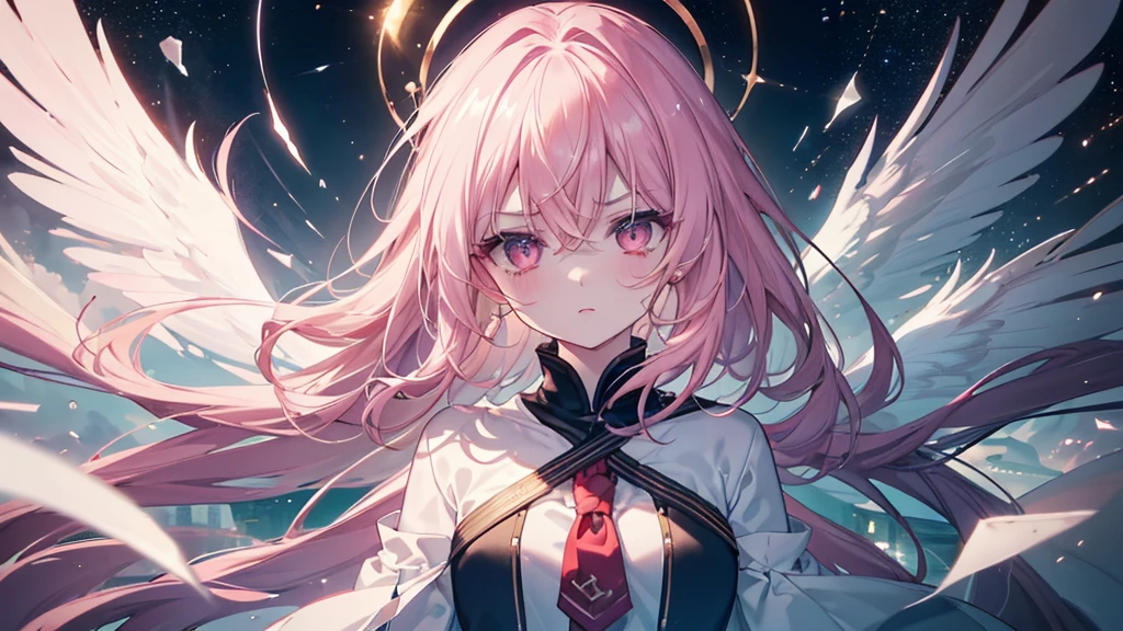 ((Glare,anger,Get Ready)), (((Highest quality、masterpiece、Ultra-fine、Ultra-fine、Exquisite、16K、Full HD,high school girl,))) 、Dark Eyes、Long eyelashes、White skin、(Pale pink lips、Pale pink cheeks、thin and long)、 ((cute)) ((One person)) 、((Glare)) 、Wide Shot、Space galaxy background、(A magnificent composition、epic proportion)、Dynamic lighting、、