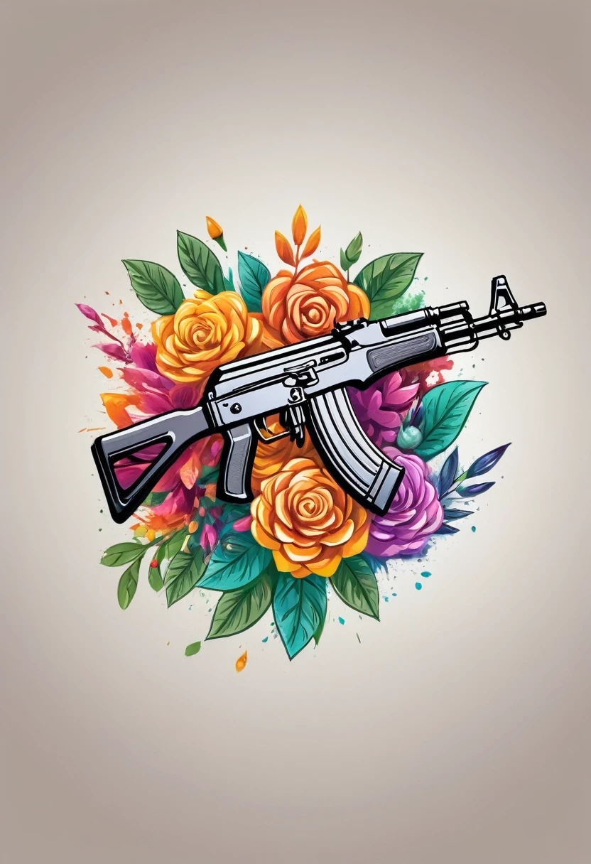 Create a high-quality logo for a clothing brand. The design of the logo should include an AK-47 assault rifle that is shooting a flower or a stream of water. The style of the logo should be modern and appealing, suitable for a fashion brand. The image must be sharp and detailed, with vibrant colors that catch the eye. Ensure that the AK-47 is well-defined and that the element being shot (flowers )is clearly visible and artistic. The logo should convey a blend of strength and peace, symbolizing the transformation of something violent into something beautiful and peaceful.

---

This prompt should provide a clear and detailed image of the logo you want to create.