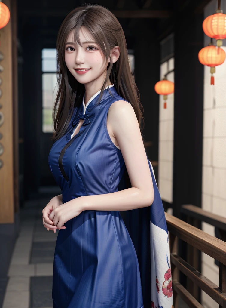 high quality picture, masutepiece, detailed hair texture, Detailed skin texture, Detailed Cloth Texture, 8K, Add fabric details, ultra detailed skin texture, ultra detailed photographic, Skin pores,,full body,light smile, full body, China dress,