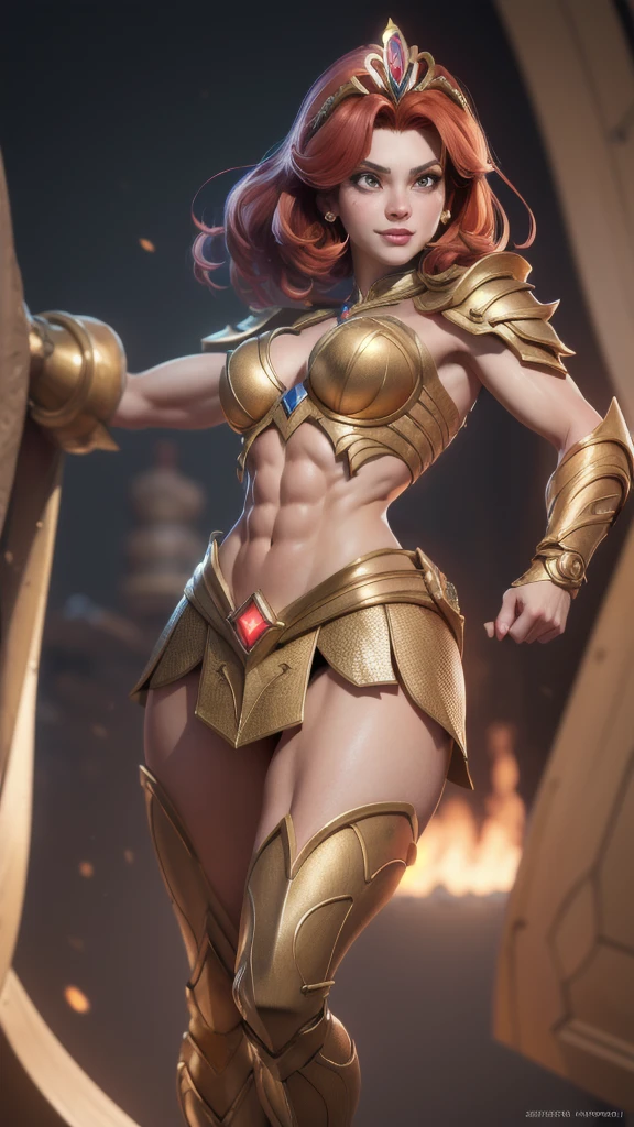 A woman in a gold outfit posing for a photo (best quality:1.33), (masterpiece:1.42),(semi realistic:1.3), (detailed:1.15),(film grain, skin details, 4k:1), Dappled Light, analog style (look at viewer) (skin texture) (film grain), (hyper realistic texture skin:1.3), cinematic light, sidelighting, ultra high res, best shadow, RAW, (Dutch angle:1.1), photoshoot of amazing the
TeelaQuiron character, 1girl, (red hair), gold tiara, gold armor, muscle legs, abs, Classic headshot pose,
