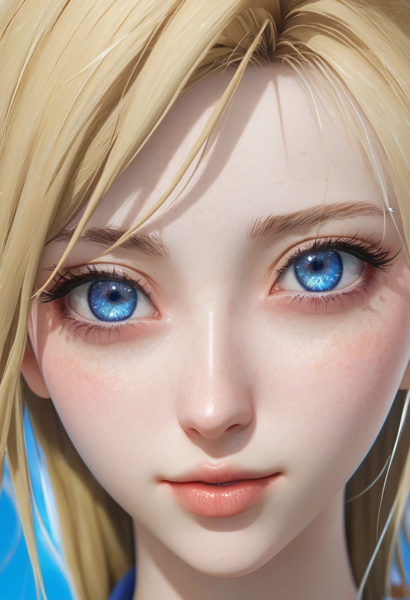 Close-up of a woman with blonde hair and blue eyes, 3d realistic anime style, 🤤 girl portrait, awesome anime face portrait, photorealistic render of anime girl, extremely detailed germ of art, beautiful character painting, hyperrealistic anime, realistic young anime girl, attractive anime girl, anime realism style, Realistic 3D anime, ig model | germ of art