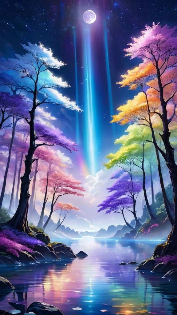 Fascinating, An otherworldly landscape enveloped in soft light, The rainbow glow of the three moons, Each has its own unique color、It has a bluish hue。, Silver Ethereal, and a deep amethyst color. In the foreground, Ancient, Towering trees with iridescent bark stand guard, The leaves sparkle like liquid mercury、Decorated with changing patterns. Under the tree, A clear river flows, The water reflects the color of the moon, A fish with milky white scales glides through the current.
In the distance, Floating islands made of luminous minerals float in a rainbow sky, Calm, Prismatic light reflects off the surreal terrain below. On one of these islands, Majestic, A rainbow-colored bird with wings like stained glass soars gracefully, Their feathers reflect the moonlight, creating breathtaking colors..
The audience watching this breathtaking spectacle, They can almost feel the gentle caress of an iridescent breeze。, Fascinating脈動する異世界の花の甘い香りを帯びている, hypnotic rhythm. The entire landscape appears to exist in a state of perpetual motion., Like a living thing, Breathing Entity, And the air itself is filled with an otherworldly energy beyond imagination..
This sight is a testament to the infinite wonder of the universe。, A symphony of color and light that evokes awe and wonder, Transporting the observer to a realm where the extraordinary is commonplace, Its beauty is incomparable.