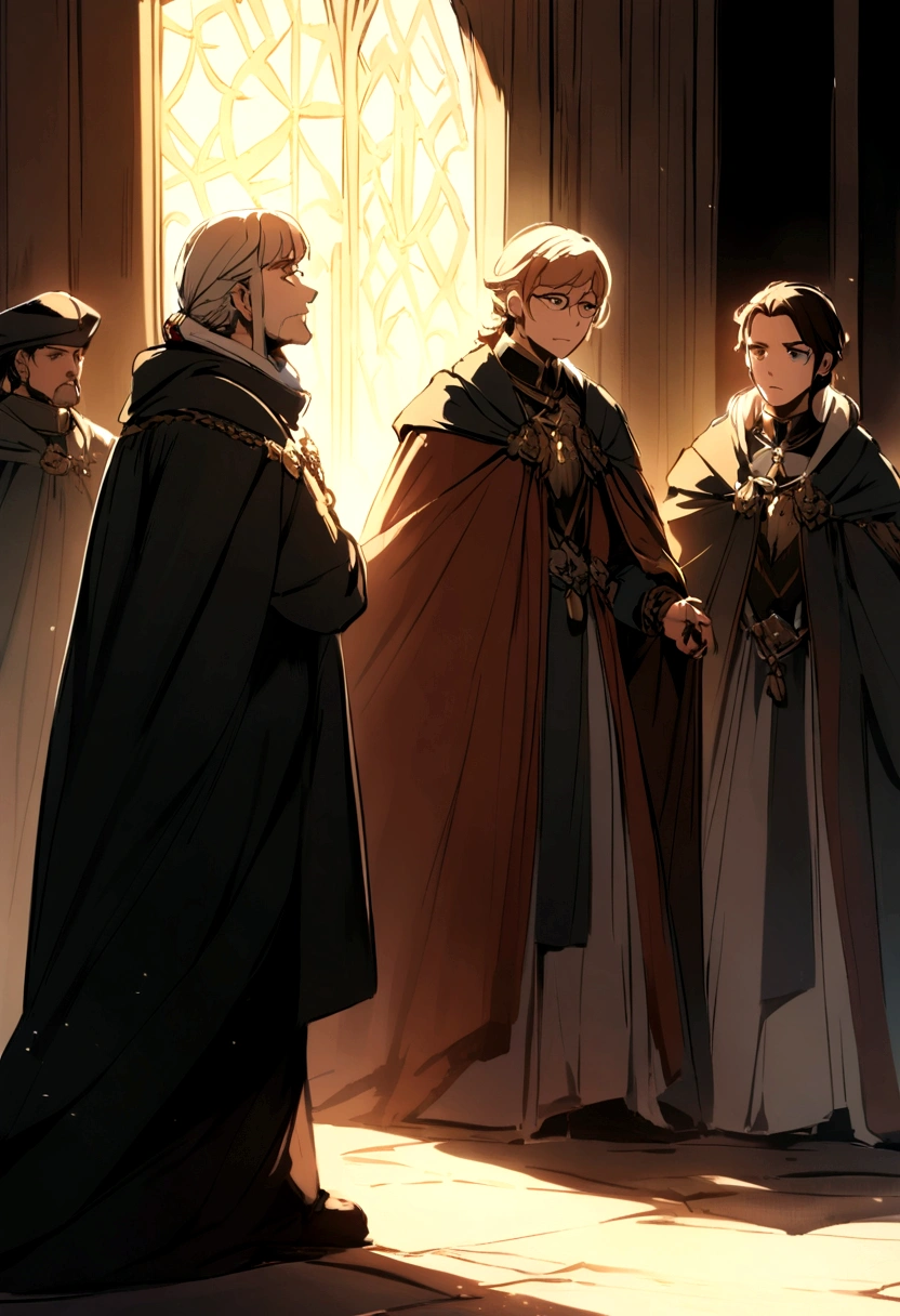 The curaca appears worried while speaking with his advisors.