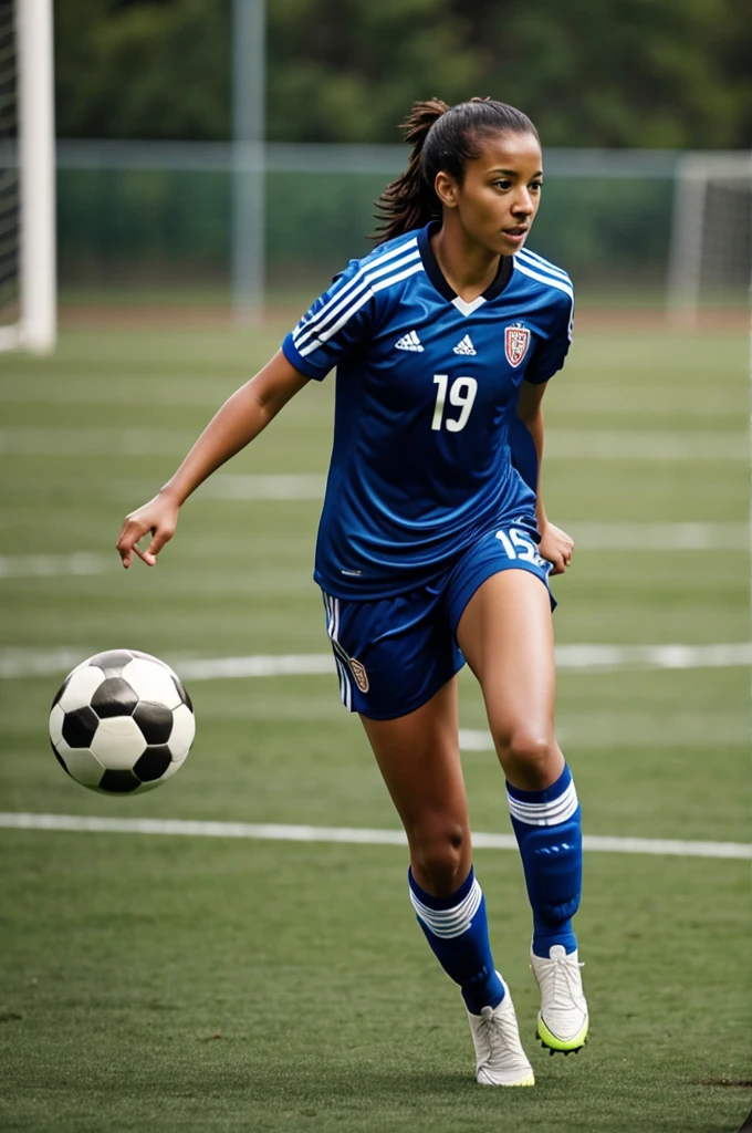 A woman playing soccer 