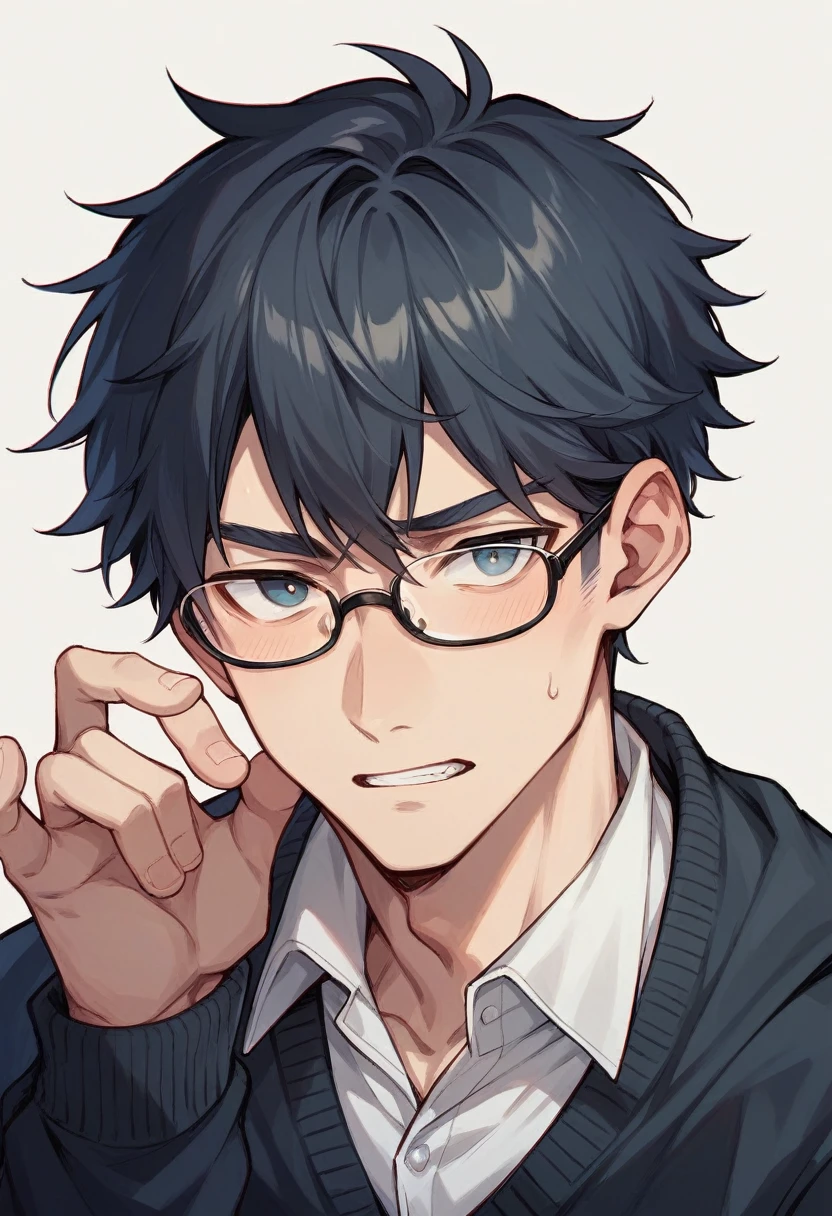 Boy in glasses wearing black cardigan