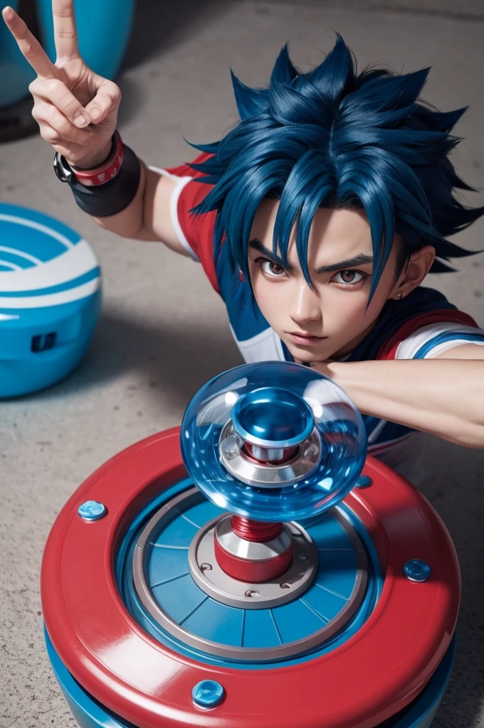 Blue and red Beyblade
