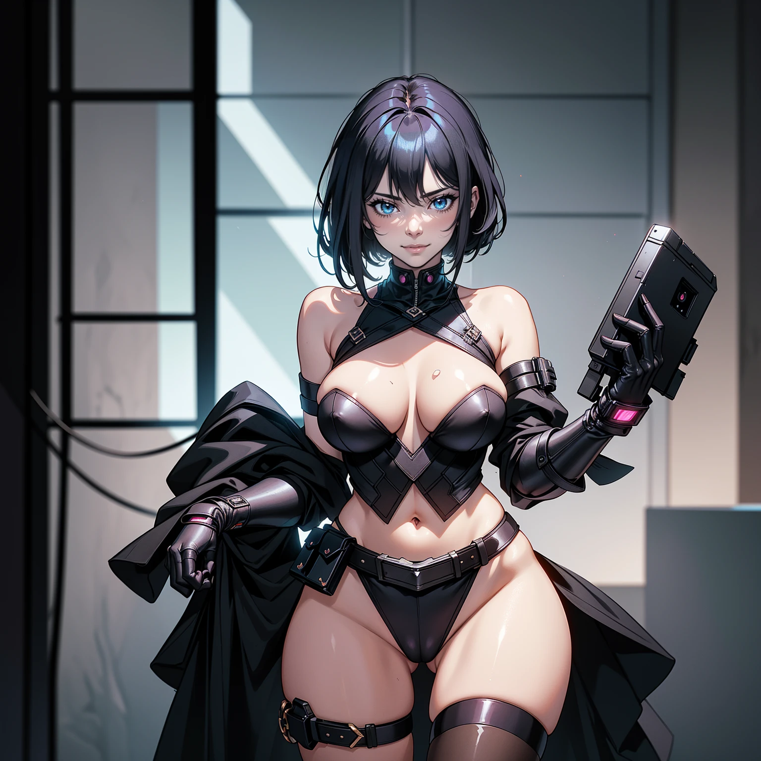Masterpiece, Professional, High Definition - quality, sharp focus, perfect artwork, Best Illustration, trending on artstation, UHD, 4k, full body, NSFW
score_9, score_8_up, score_7_up, score_6_up, score_5_up, source_anime BREAK yugo,1girl, solo, black loincloth, stockings, black high heels, thin black breast curtains, shoulder armor, indoor, huge breasts, standing, side boobs, smile, seductive pose, areola slip masterpiece, detailed shadows, detailed light, very detailed, best quality, HD, 4K, high quality, photography, professional lighting, ng_deepnegative_v1_75t, easynegative, negative_hand, cyberpunk style, large areola, may breasts, four breasts, quad breasts