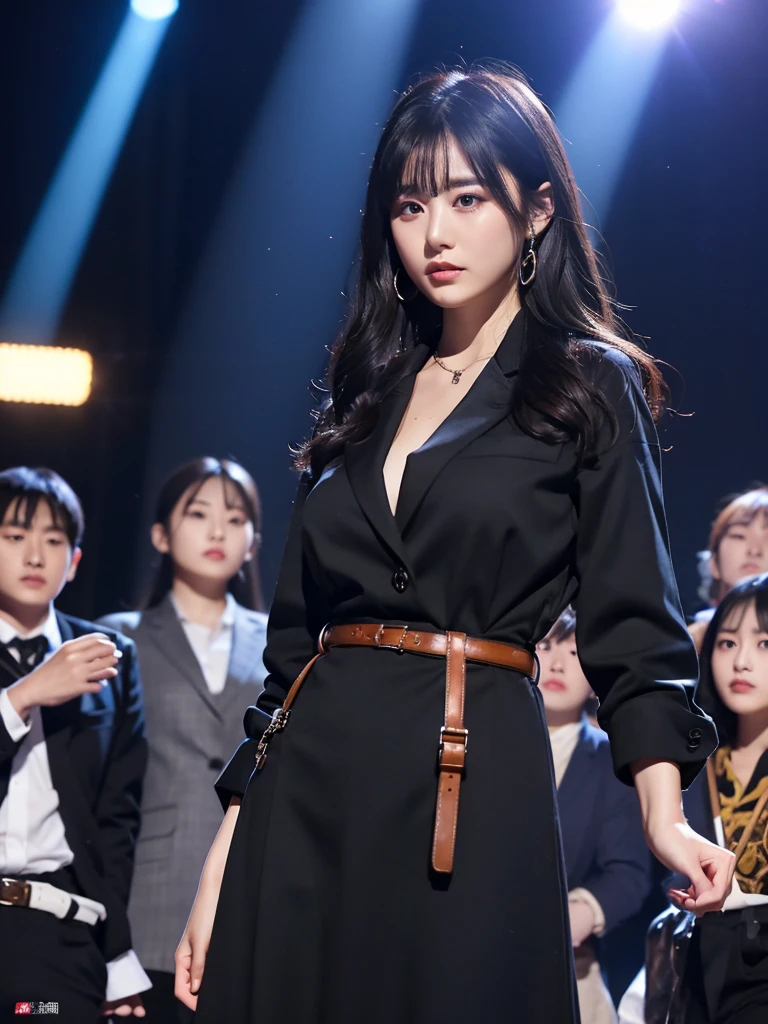 masterpiece、Highest quality、Ultra-high resolution、、colorful、Flat Color、Depth of written boundary、Lens Flare 1 Girl、、Black-haired、Staring at the audience suit Dress shirt belt suspenders Working Adults case OL Black jacket Glare Big ample breasts Sex Jean
