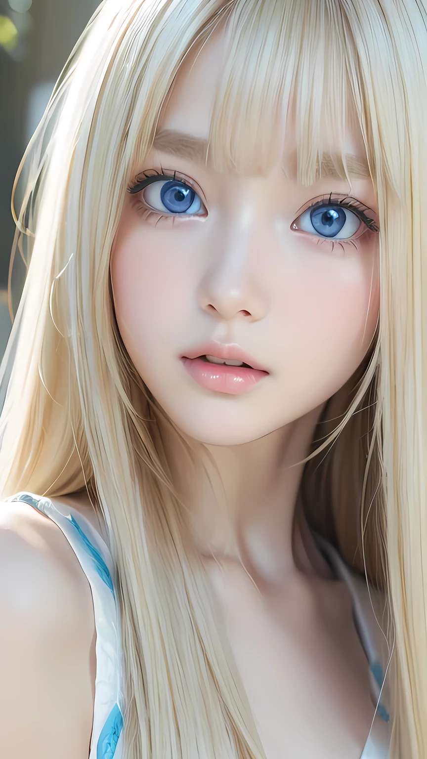 high quality、最high quality、Photorealistic、Raw photo、Real、超Real8K CG、Super detailed、High resolution、masterpiece、1 Girl、Super long hair、Light blonde hair、Bright Blue Eyes、Detailed face and eyes、Close-up、Intricate details、Detailed Texture、details、details、A perfectly beautiful face、Messy silky beautiful light blonde hair、Beautiful cute girl 、Very beautiful beautiful bright pale sky blue big eyes、Very super long beautiful blonde silky shiny hair、Long beautiful bangs、Very big eyes、Small Face Beauty、eyeliner、very white shiny skin、Gloss Face、Cheek gloss、Hair above the eyes、片Hair above the eyes、Hair between the eyes、