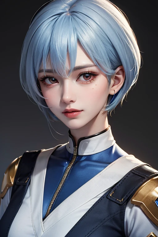 masterpiece, Highest quality, 8K, Detailed skin texture, Detailed cloth texture, Beautiful detailed face, Exquisite detail, Super detailed, Portrait of Rei Ayanami,; D, No background、Incredibly beautiful proportions、The proportions of a super fashion model、