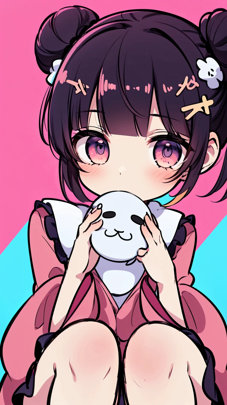 1girl,soro,big double buns,big chinese bun,(((Low saturation))),((((detail)))),Highest quality,4K,Official Illustration,((8K)),(((12K))),sitting, knees up,foot up