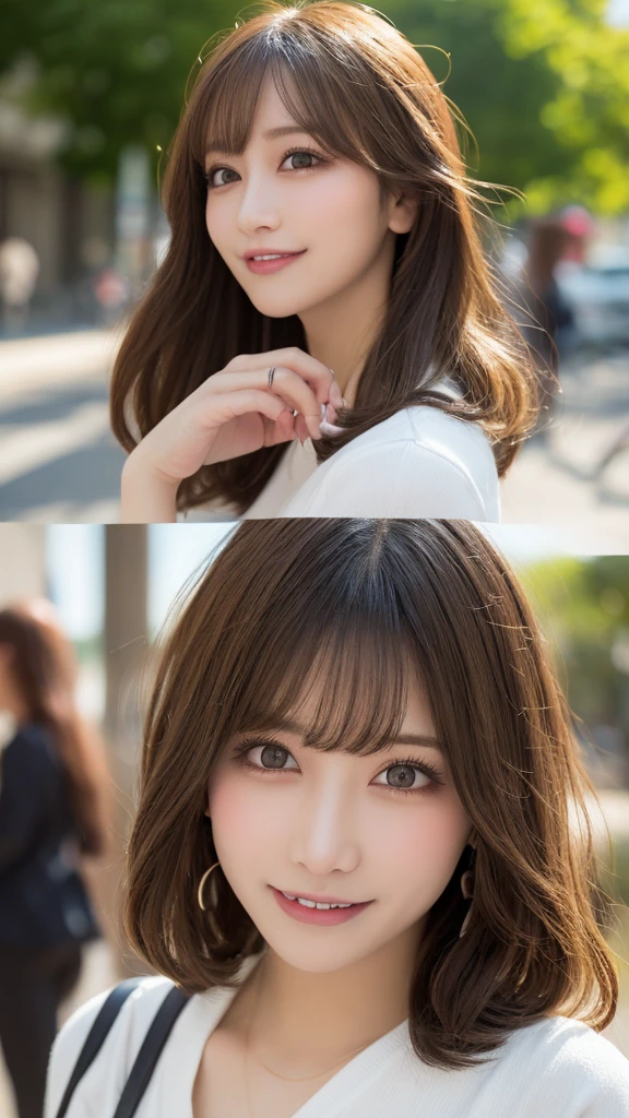 masutepiece, Best Quality, Illustration, Ultra-detailed, finely detail, hight resolution, 8K Wallpaper, Perfect dynamic composition, Beautiful detailed eyes, doress,Natural Color Lip, Random and sexy poses,Smile,Aoyama Street Walk