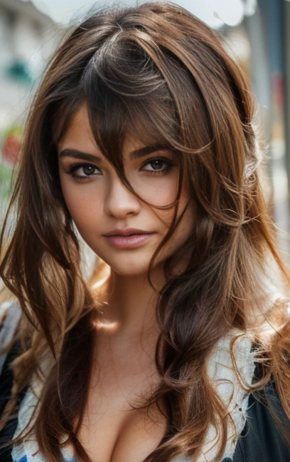 ((1 beautiful girl, gorgeous, large firm push up breasts,black dresses, neckline, 20 years old)),((brown hairs, brown eyes)),Raw photo,ultra realistic, uhd, realistic skin and hairs, best quality,16k resolution,vivid colors, (((the most beautiful cute girl faces in the world))), beautiful make up