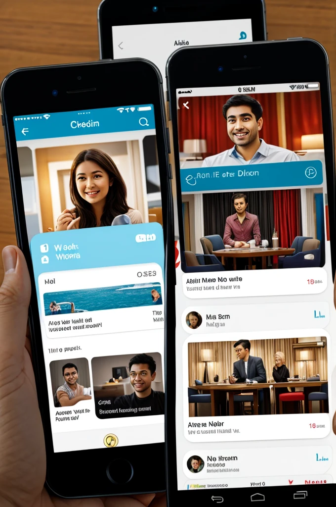 create an image of two people from different countries talking on an app