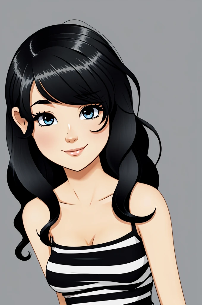 Cartoon girl with wavy black hair