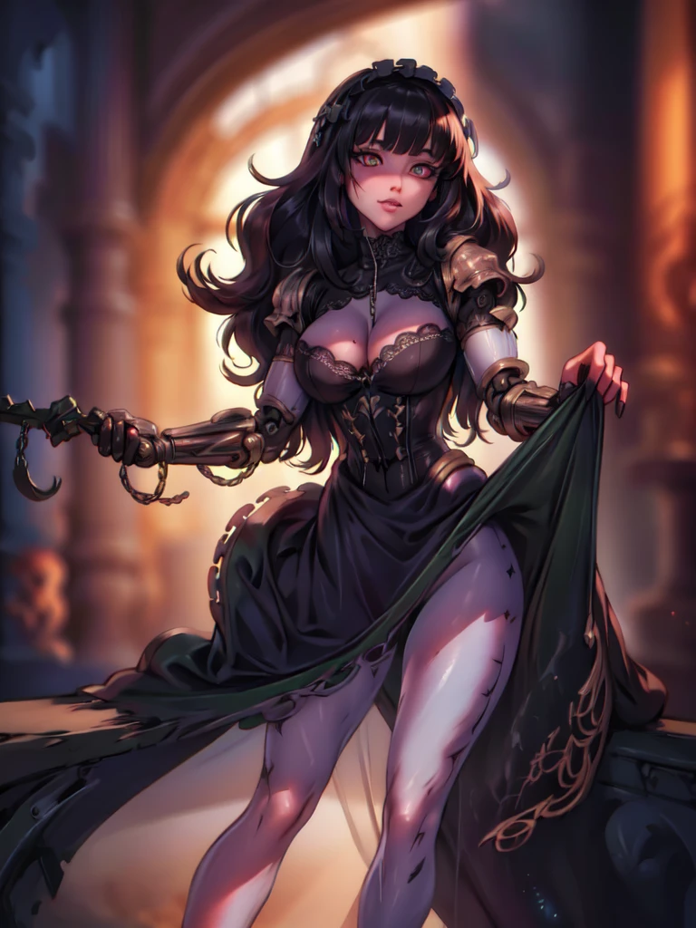 [detailed illustrations, Art, based on an extremely perfect anatomy, very detailed and detailed drawings, slow and gentle lines, realistic texture],((Colored wavy basic lines)),(Working with outstanding craftsmanship),(ruins background),MACHINALISA HENTAI ANIME Beauty (high (high)) s, smooth straight hair. (long transparent hair) automatic,Black Dress Black Rose ((Lace Pattern) (Thorn)) (Alien Armor Chain (Transparent Material)) (Cybernetic Gothic Lolita anium Alloy)),(((fashion not bondage:0.4)))),((Fine and beautiful skin expression (transparency))),((Clear Gaze)),((perfect eye detail (Beautifully drawn pupils in detail))),(( long and beautiful eyelashes: 0.4)),(beautiful perfect face (Realistic facial details: 0.5)),(Subtle hair details)),((perfect finger detail)),((Perfectly proportioned proportions: 1.2))),(The design is made at a high level,((Advanced structural understanding of materials)),Perfect color combination),((Decoration)) ((Dense details) ),((detail, a high resolution)),[(Precision detail),((Multilayer texture)),high quality,a high resolution],((Accurately simulate the interaction of light and material., understanding of air flow, Mechanically correct representation))),(((Visual art with a sense of storytelling)). hyperstylized horror-fantasy, hyper sexual, pornographic imagry, depravity, explicitly grotesque, visceral, unsettling, brutal concept, sadistic Grins, bloodying, metaphysical, Jarring expressions.hauntingly morbid.