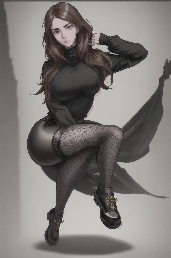 1girl, face, woman, bmb-fc stunning intricate full color portrait, wearing a black turtleneck, epic character composition, by ilya kuvshinov, alessio albi, nina masic, sharp focus, natural lighting, subsurface scattering, f2, 35mm, film grain, 1girl, supermodel, woman, oversized hoodie, large ass, auburn long hair, masterpiece, best quality, shoes, full body,white background, studio, looking away, covered by hood