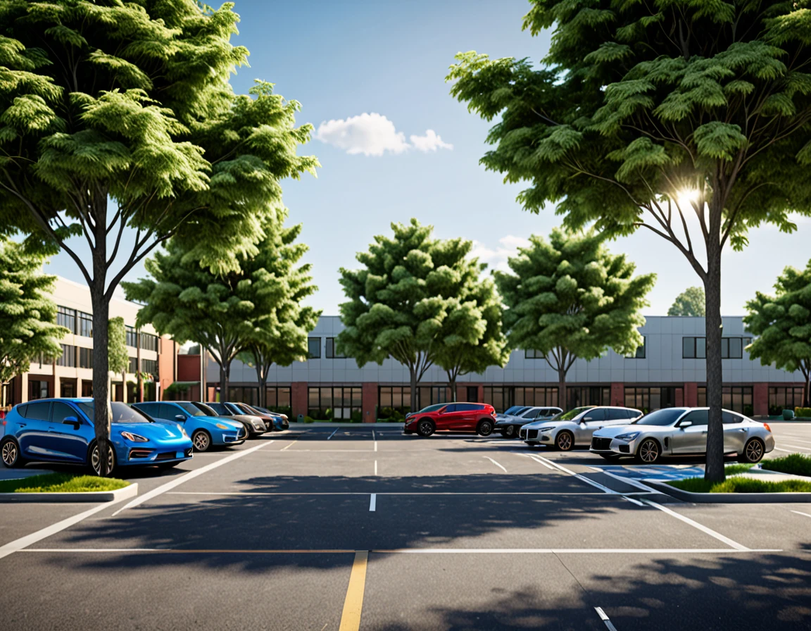 cars parked in a parking lot with trees in the foreground,university parking, detailed rendering, a photorealistic rendering, realistic rendering, photorealistic rendering, realistic scene, photorealistic streetscape, cg rendering, rendered in lumion pro, realistic physical rendering, digital rendering, beautiful rendering, 3d rendering!, 3 d rendering!, hyper detailed scene, architectural rendering